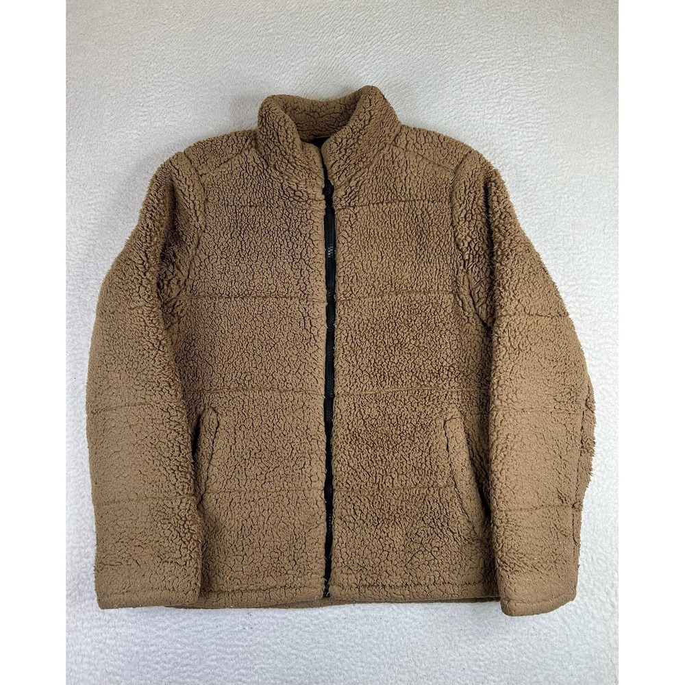 The Rail Mens Brown Sherpa Fleece Faux Fur Puffer‎ Jacket TR395193YM L